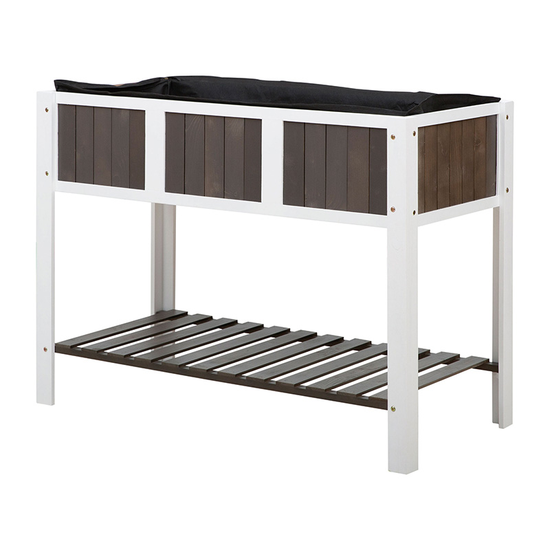 47' x 23' x 35' träupphöjd trädgårdsplanteringssäng med rymlig yta för plantering, förvaringshylla och mångsidig användning