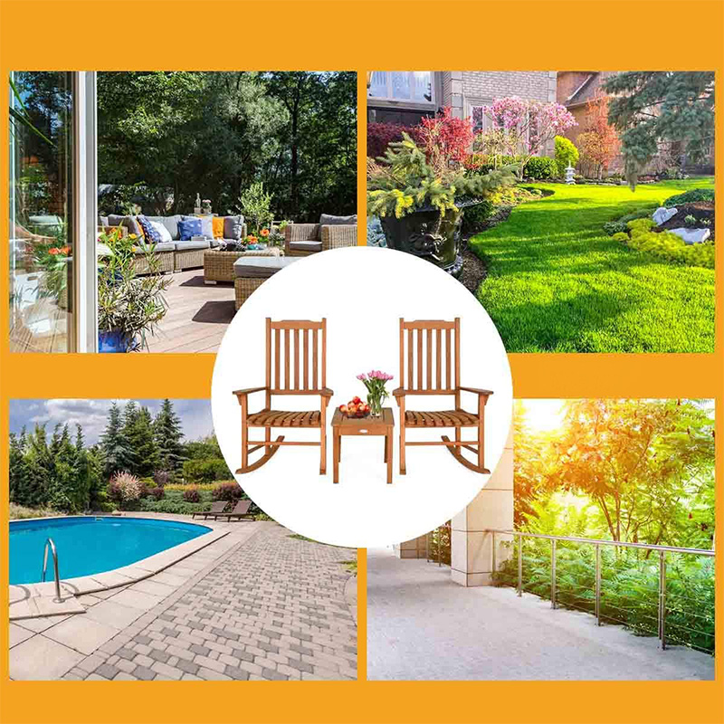 3 ST Poplar Wood gungstolsset med soffbord 2 trä samtalsstolar