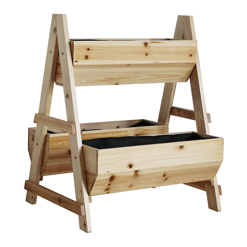 Trädgårdssäng A-formad planteringslåda i trä med ovävt tyg för bakgård Trädgårdssäng A-formad planteringslåda i trä med ovävt tyg för bakgård