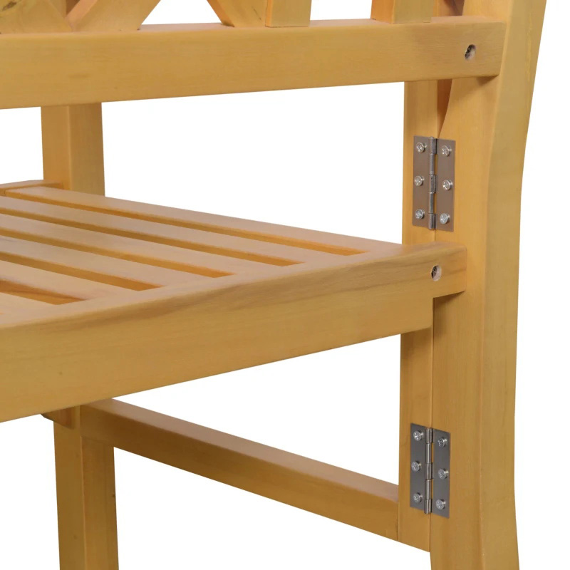 Utomhusfällbar trädgårdsbänk, 2-sits uteplats träbänk, Loveseat stol med ryggstöd och armstöd för uteplats, veranda eller balkong, gul