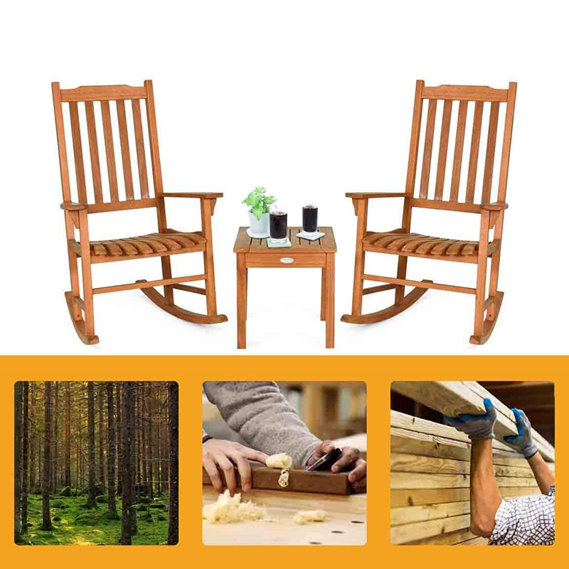 3 ST Poplar Wood gungstolsset med soffbord 2 trä samtalsstolar