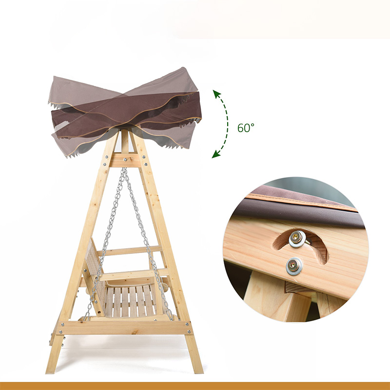 2-personers gunga för utomhusgung på veranda med trästativ, stark design med A-ram och justerbar skärmtak för vattenbekämpning