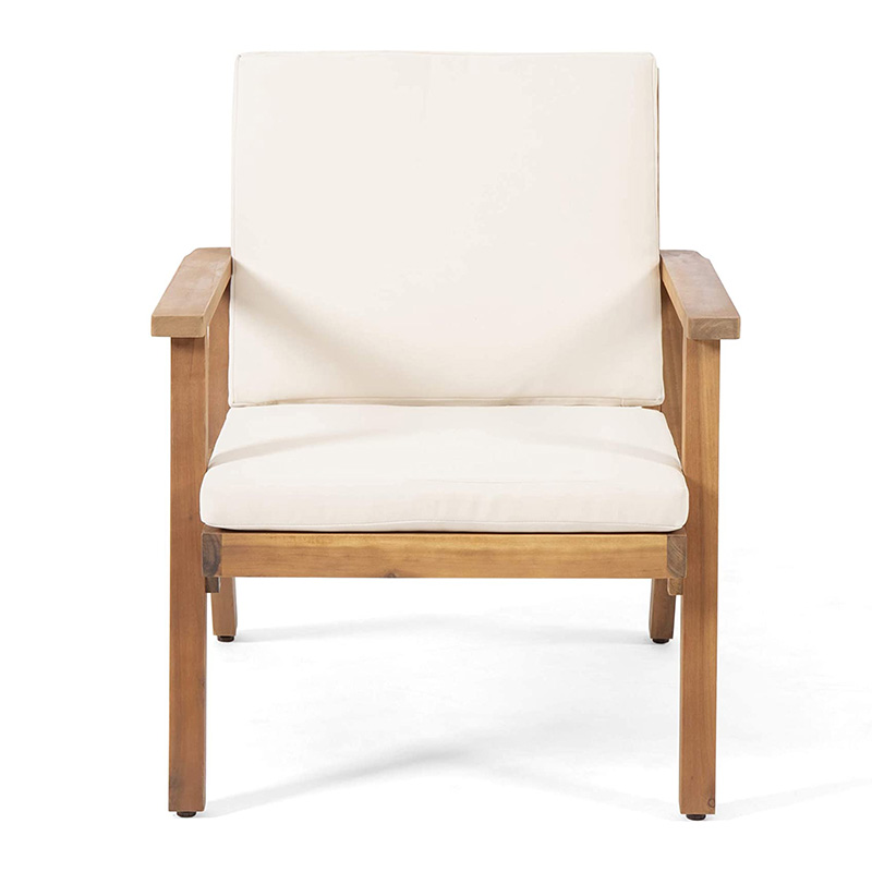 Klubbstolar i massivt trä utomhus med kuddar (set med 2), brun patinafinish, krämfärgad Klubbstolar i massivt trä utomhus med kuddar (set med 2), brun patinafinish, krämfärgad