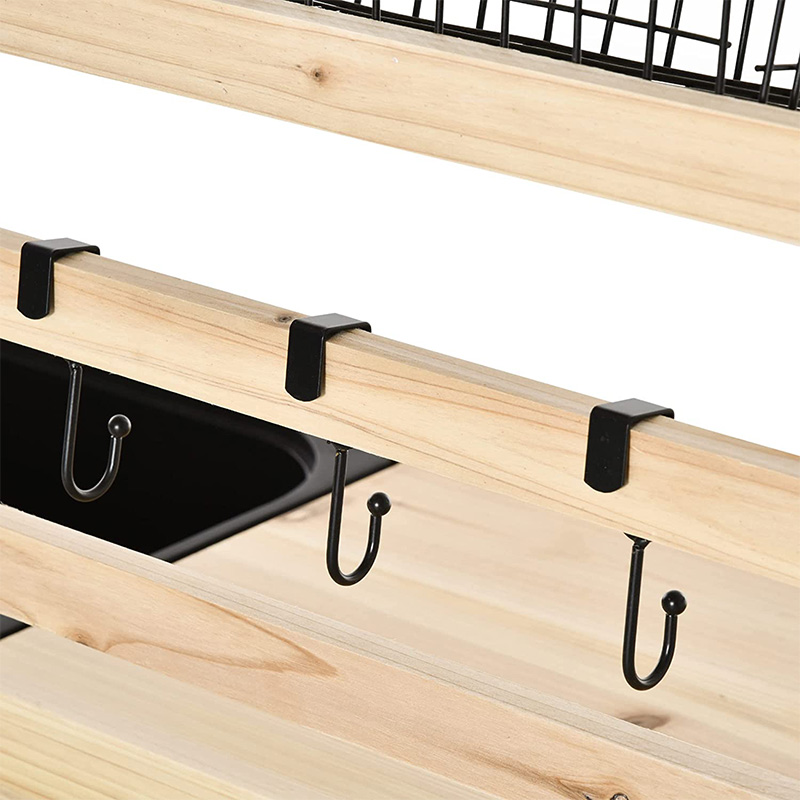 Krukbänksbord, trädgårdsarbetsplats med silskärm, avtagbar diskbänk och korgar