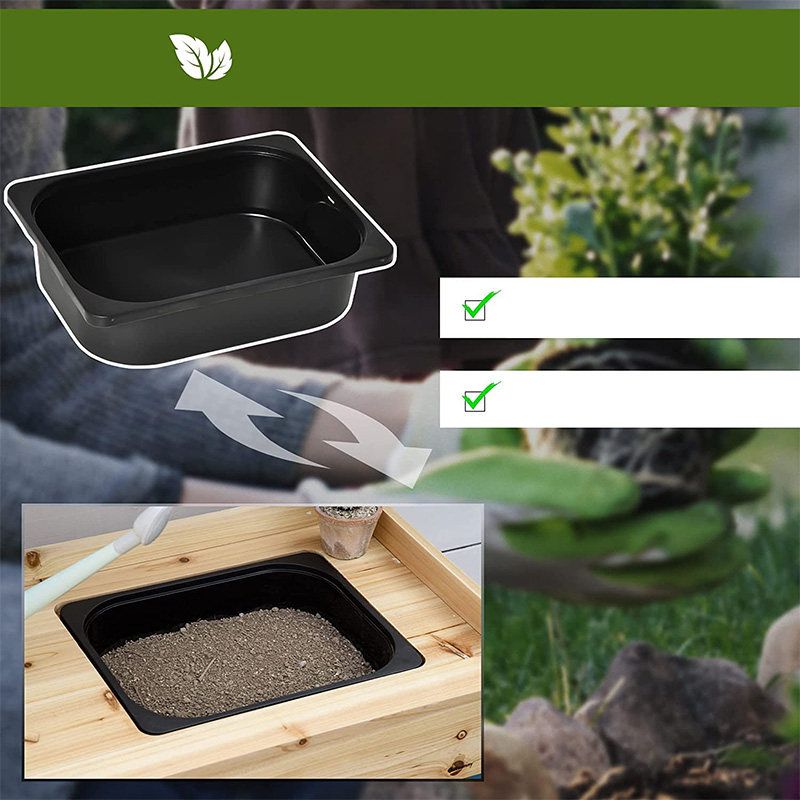 Krukbänksbord, trädgårdsarbetsplats med silskärm, avtagbar diskbänk och korgar