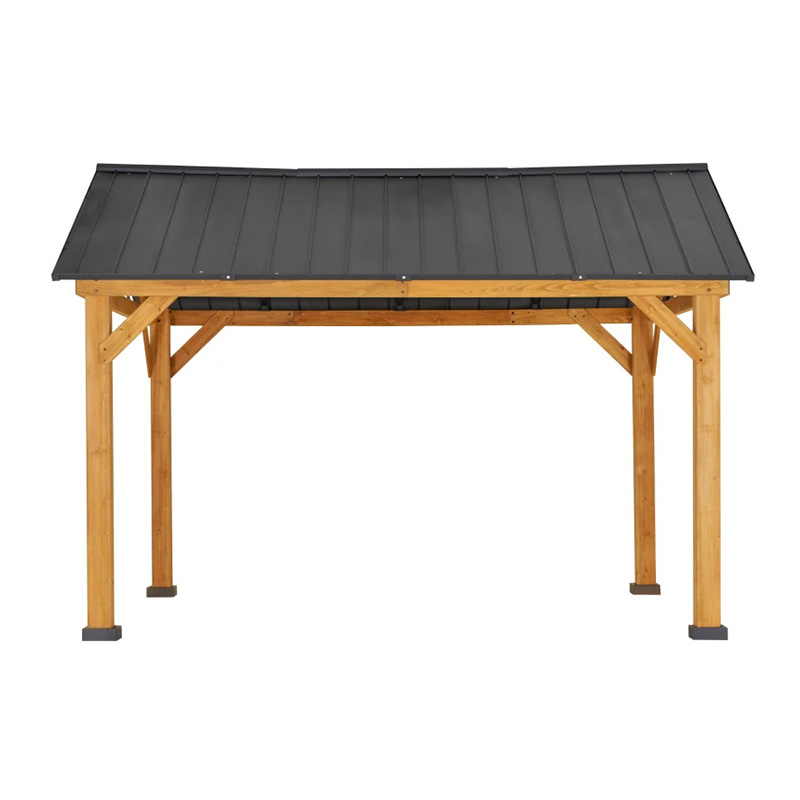 11x13 Hardtop Gazebo med träram, Permanent Metal Tak Gazebo Canopy med takkrok för trädgård, uteplats, bakgård