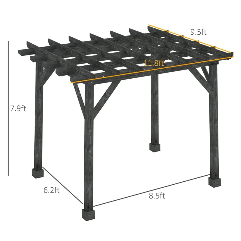 Utomhus 10' x 10' Pergola Gazebo, 100 % trä Pergola Lämplig för uteplats, däck, trädgård, Gazebo, perfekt för BBQs, fester, picknick, svart