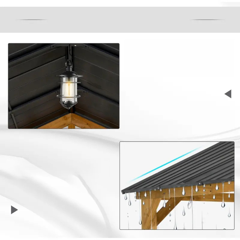 11x13 Hardtop Gazebo med träram, Permanent Metal Tak Gazebo Canopy med takkrok för trädgård, uteplats, bakgård