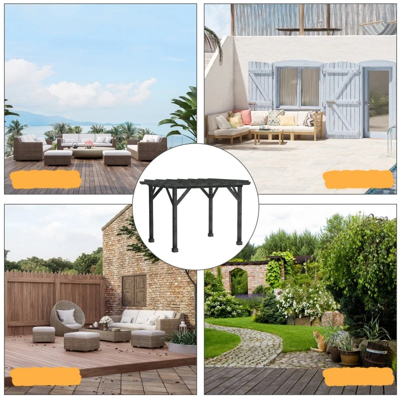 Utomhus 10' x 10' Pergola Gazebo, 100 % trä Pergola Lämplig för uteplats, däck, trädgård, Gazebo, perfekt för BBQs, fester, picknick, svart