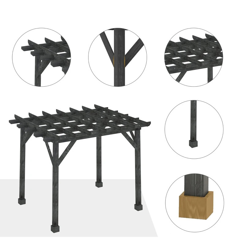Utomhus 10' x 10' Pergola Gazebo, 100 % trä Pergola Lämplig för uteplats, däck, trädgård, Gazebo, perfekt för BBQs, fester, picknick, svart