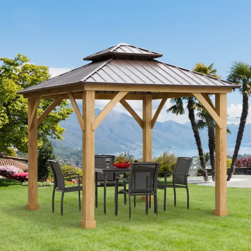 10' x 10' Hardtop Gazebo Patio Canopy Shelter Utomhus med dubbelt ståltak
