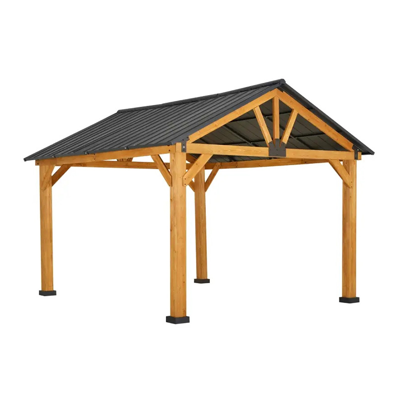 11x13 Hardtop Gazebo med träram, Permanent Metal Tak Gazebo Canopy med takkrok för trädgård, uteplats, bakgård