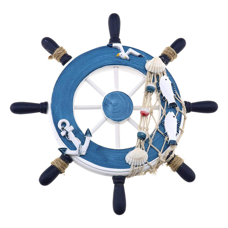Nautisk träbåtsratt/handgjord träskeppshjul Piratdekor Vägg- och dörrhängande prydnadsplakett (vit fisk)