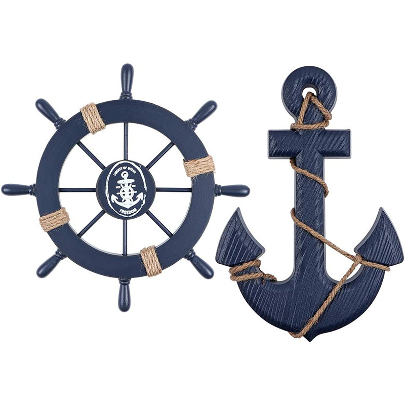 Nautisk träbåtsratt/handgjord träskeppshjul Piratdekor Vägg- och dörrhängande prydnadsplakett (vit fisk)