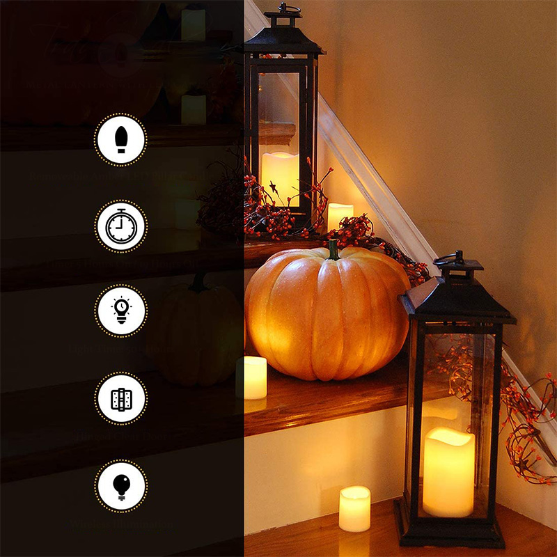 Metalllykta med batteridrivet ljus - traditionell svart, 17' lykta