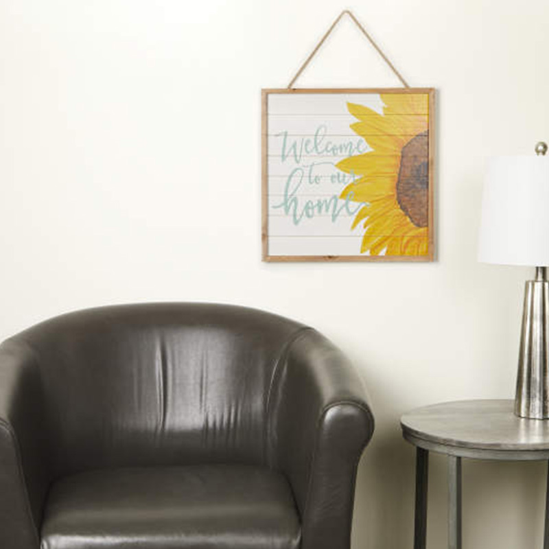 'Välkommen till vårt hem' Hängande solrosträväggplakett