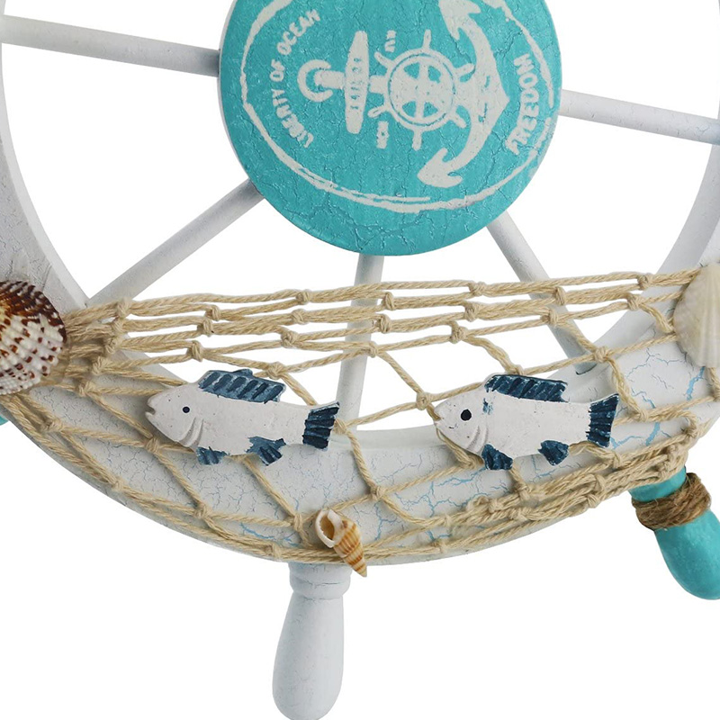 Nautisk träbåtsratt/handgjord träskeppshjul Piratdekor Vägg- och dörrhängande prydnadsplakett (vit fisk)