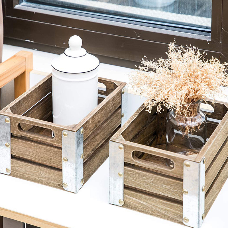 Träförvaringslåda för organisation och förvaring, 3-pack, brun