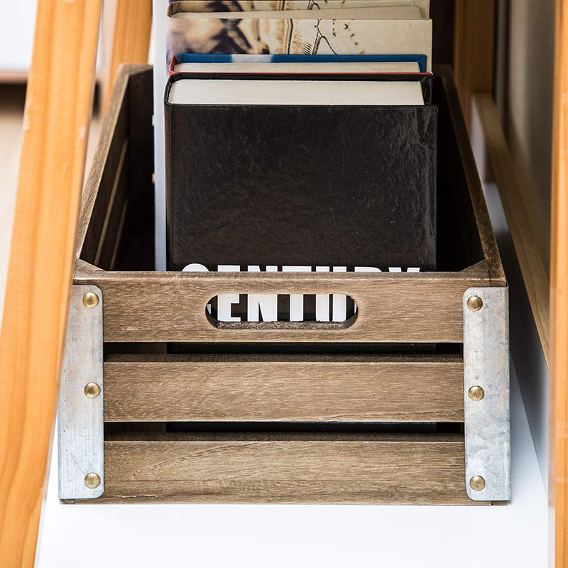 Träförvaringslåda för organisation och förvaring, 3-pack, brun