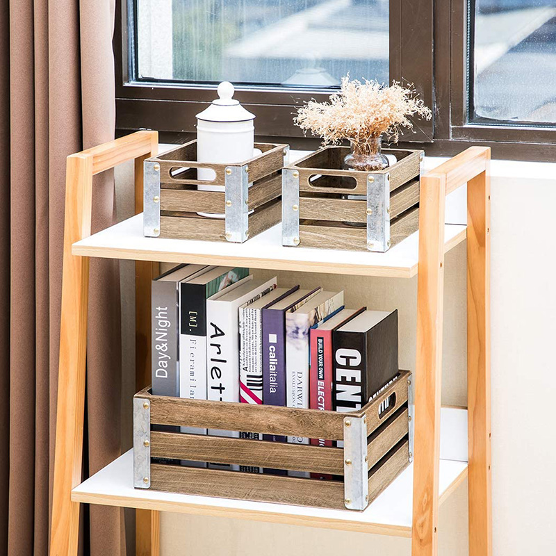 Träförvaringslåda för organisation och förvaring, 3-pack, brun