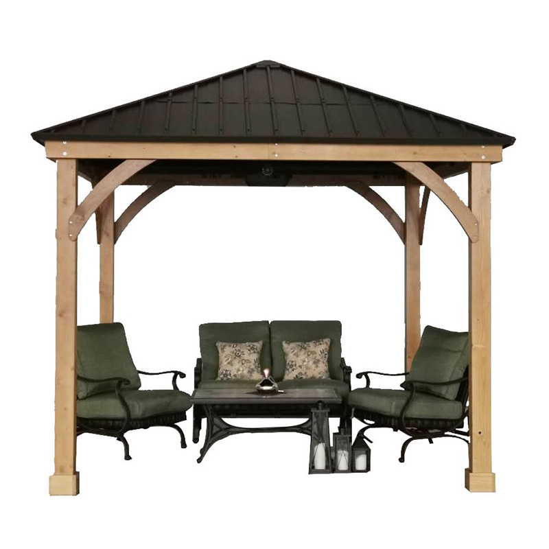 11x13 Hardtop Gazebo med träram, Permanent Metal Tak Gazebo Canopy med takkrok för trädgård, uteplats, bakgård