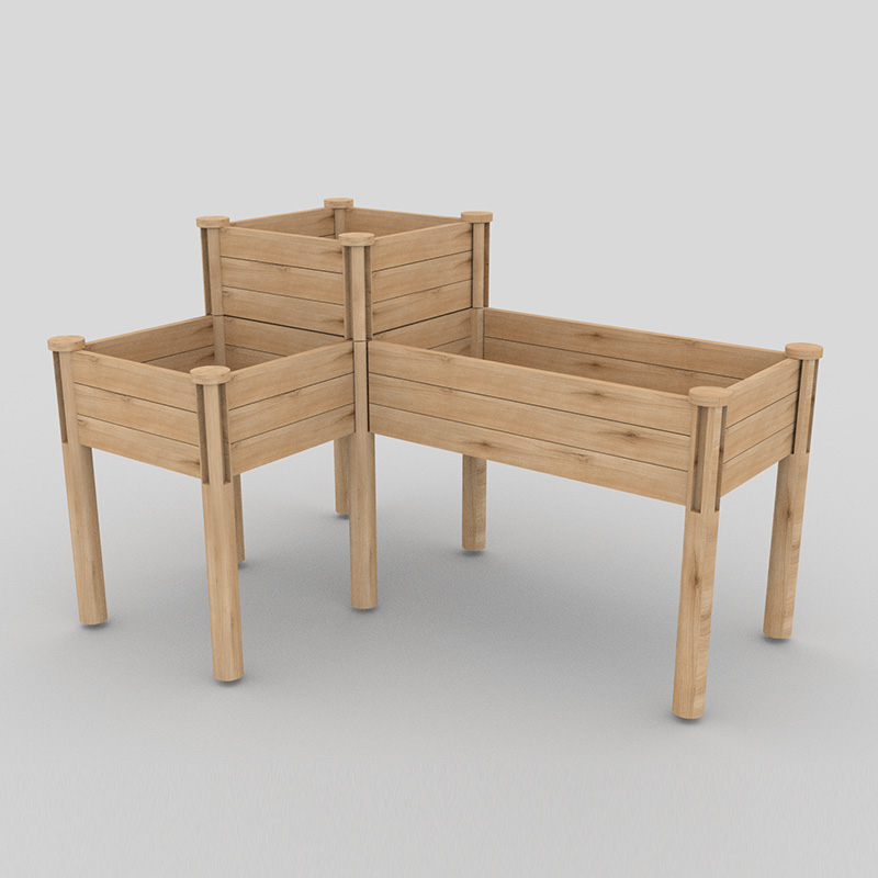 3-vånings upphöjd trädgårdssäng med förvaringshylla, förhöjd träplanteringslåda