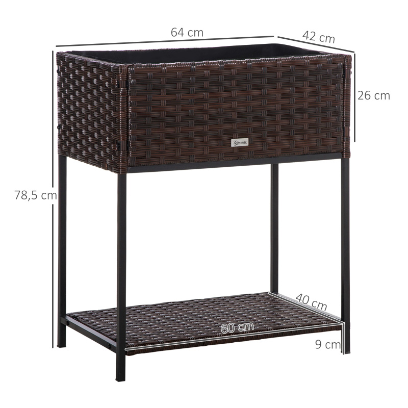 Blomsterlåda i rotting inomhus/utomhus med förvaringsställ för verktyg nedanför och robust förhöjd arbetsyta 28' H