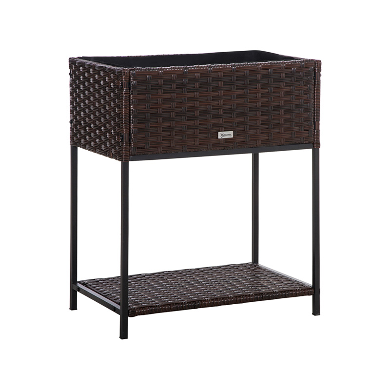 Blomsterlåda i rotting inomhus/utomhus med förvaringsställ för verktyg nedanför och robust förhöjd arbetsyta 28' H