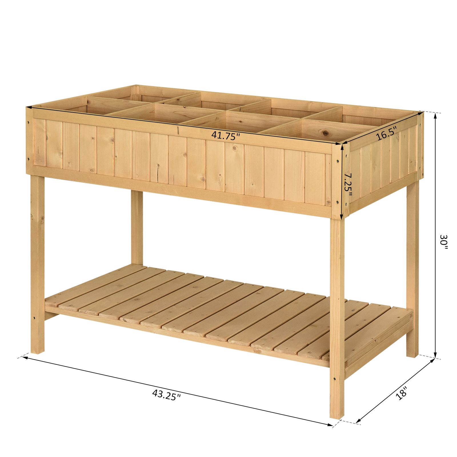 Upphöjd trädgårdssäng i trä med 8 platser perfekt för begränsad trädgårdsyta för att odla örter grönsaker och blommor