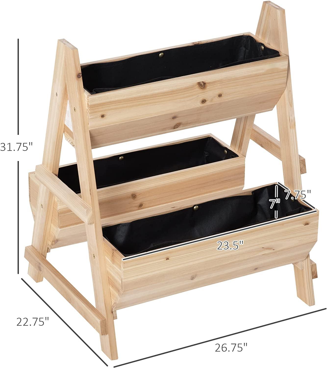 Trädgårdssäng A-formad planteringslåda i trä med ovävt tyg för bakgård