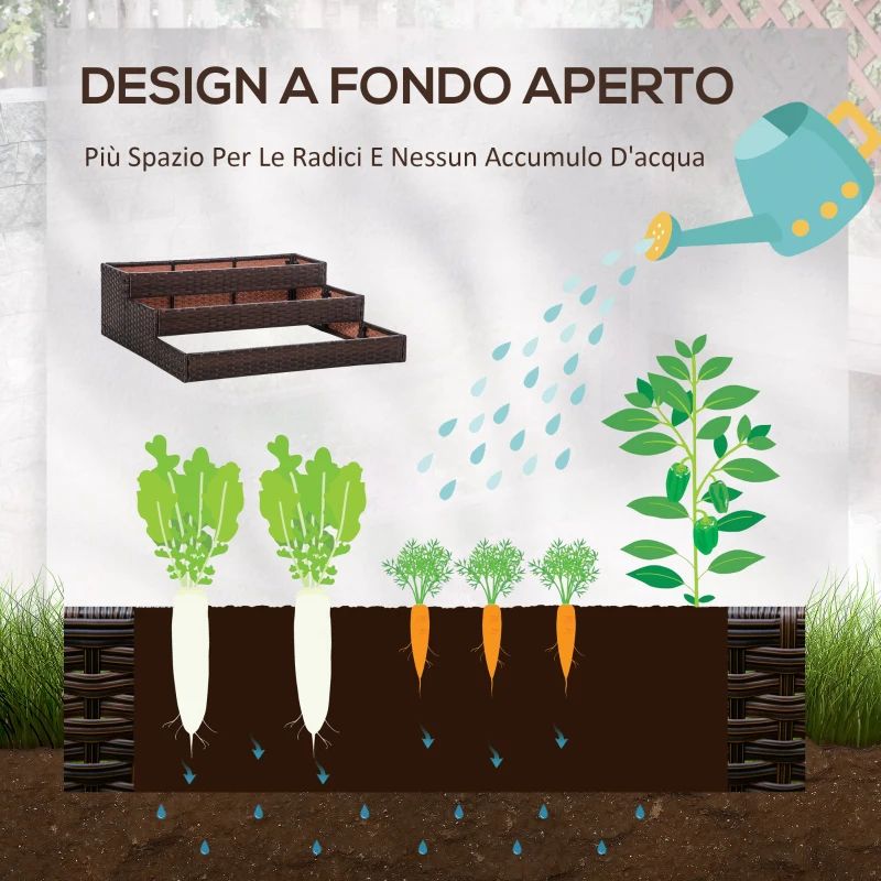 Blomsterlåda i rotting inomhus/utomhus med förvaringsställ för verktyg nedanför och robust förhöjd arbetsyta 28' H