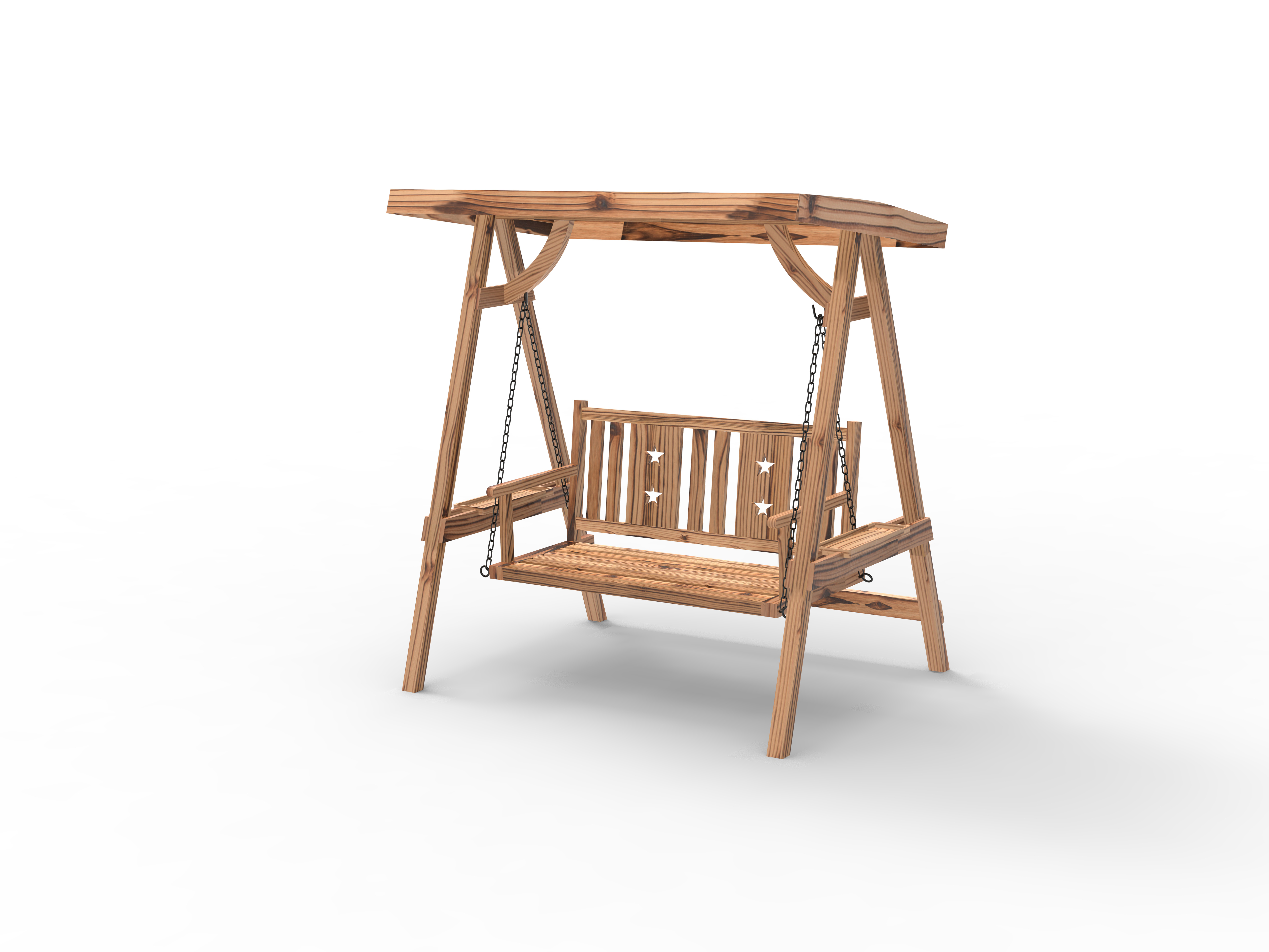 2-personers gunga för utomhusgung på veranda med trästativ, stark A-ramdesign och justerbar vattenbekämpande tak, gunga i rustik stil